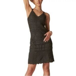 Lucky Brand Diamond Crochet Mini Dress Raven Black Boho Cottagecore NWT